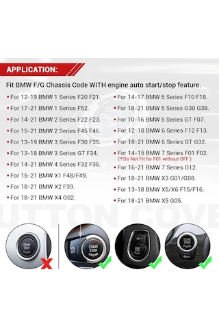 Bmw F20 F22 F30 F10 F32 G30 Kristal Start Stop Tuş Siyah