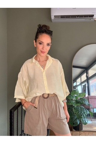 Ali Butik Sarı Kısa Kollu Rahat Kalıp Dökümlü Gömlek