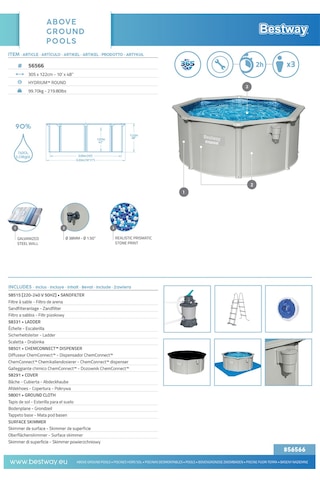 Bestway 56566 Hydrium Çelik Duvarlı Prefabrik Yer Üstü Havuz Seti 3,05m X 1,22 M