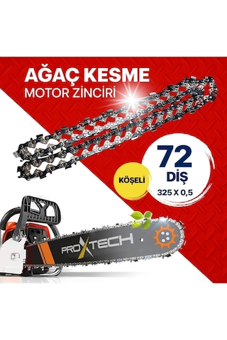 Proxtech Profesyonel Yüksek Keskinlik,325/0,5-72 36 Köşeli Motorlu Testere Zinciri 36 Diş
