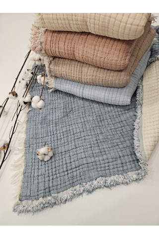 Gidia Denim Mavi 7 Katlı Çift Taraflı Dolgulu Müslin Bebek - Çocuk Battaniyesi Pamuk 110 x 110 CM Mavi
