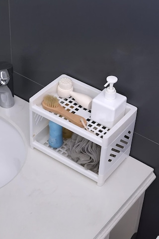 2 Katlı Düzenleyici Raf Çok Amaçlı Mutfak Banyo Sabunluk Beyaz