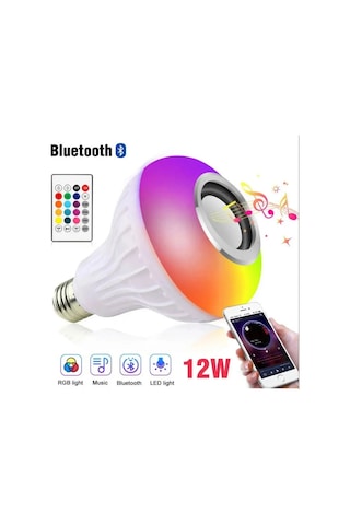 Bluetooth Hoparlör Ampul Rgb Led Işıklı 12w Led Lamba Uzaktan Kumandalı Müzik Çalar