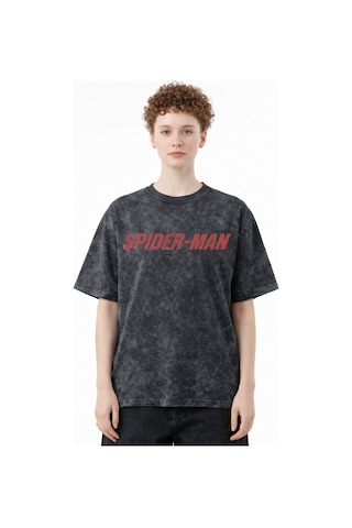 Spider-man Süper Kahraman Örümcek Adam Baskılı Unisex Oversize Vi Siyah