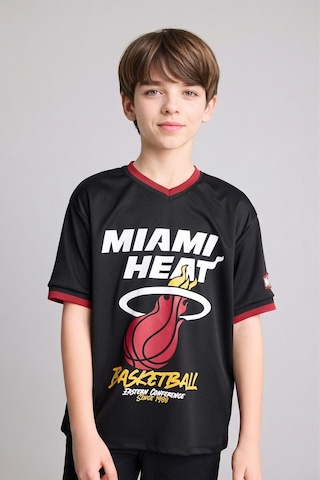 Defacto Nba Mıamı Heat New Regular Fıt V Yaka Mesh Forma Kumaş Kısa Kollu Tişört Erkek Çocuk H2897a826hsbk81 Siyah-bk81