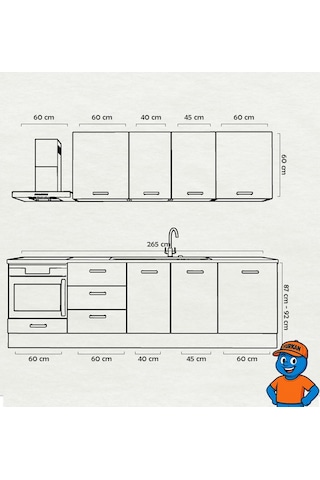 265 Cm Mutfak Dolabı Mdf Kapak Tezgah Dahil Yrkn265 99 Siyah