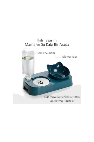 Technosmart Kedi Köpek Mama Ve Su Kabı Kaseli Otomatik Su Sebili Büyük Boy Depolama Mavi