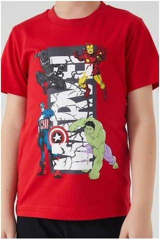 Yasin Tekstil Avengers Erkek Çocuk Kapri Takım-Kırmızı
