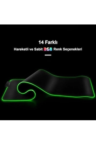 Klasse Rgb Mouse Pad 80x30 Cm, 4 Mm Kalınlık, Parlak Su Geçirmez Yüzey, Oyuncu Gaming Xxl Mausepad, 14 Farklı Renk Modu Parlak Siyah