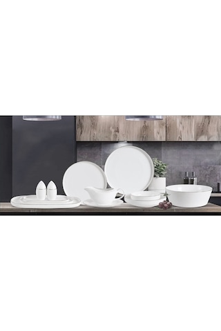 Rozella Bone Porselen Yemek Takımı 60 Parça Platin Beyaz
