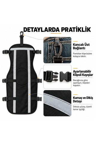 Microcase Su Geçirmez Ayarlanabilir Reflektörlü Rüzgar Ve Yağmura Karşı Diz Ve Bacak Koruyucu Seti Al7039 Large Siyah