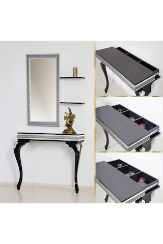 Decorotti - Ferro A4-1 Gizli Bölmeli Dresuar Ayna Set Siyah