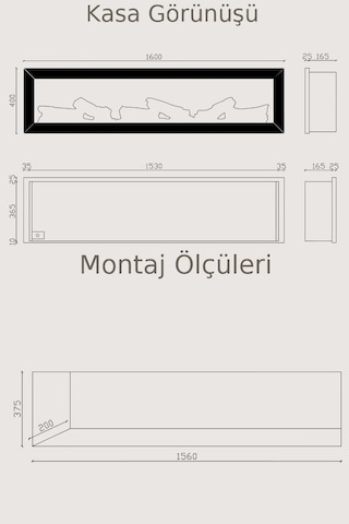 Magel 160 Elektrikli Şömine - Isıtıcısız, Metal Çerçeveli, Tek Re
