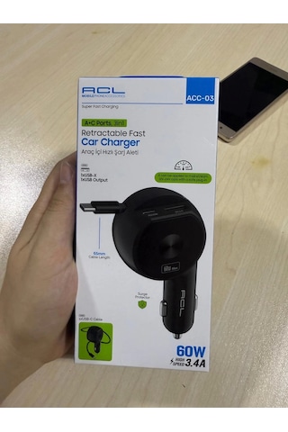 Vtn-03 Süper Hızlı Araç Şarj Cihazı 60w Adaptör Çakmaklık Girişli Siyah