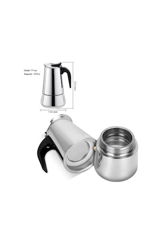 Paslanmaz Çelik Ocak Üstü 9 Cup Fincan Moka Pot Espresso Cin285-9