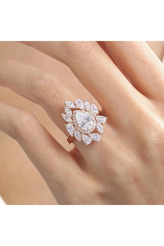 Mia Vento Effective Diamond İstanbul İhtişamı Rose Renk Işıltılı Gümüş Yüzük