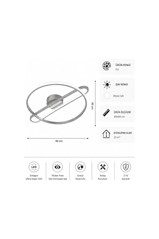 AvizeGO Alora Led Plafonyer Avize Beyaz Işık Gri