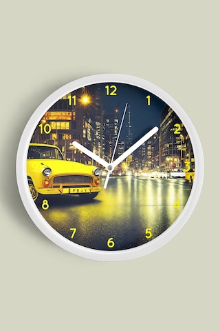 Klasik Araba Ve Gece Şehir Modern Duvar Saati - 35cm - Önü Camlı Beyaz Kasa - Sessiz Mekanizma-jh0794 Beyaz