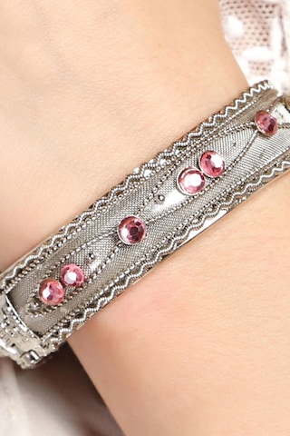 Tblk03023 Pembe Taşlı Metal Kelepçe Model Kadın Bilezik 3016-3025 Çok Renkli