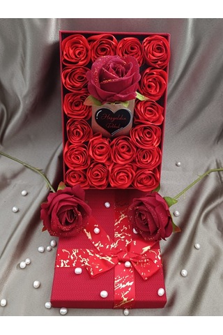 İnci Mode Hoşgeldin Bebek 18+1 Çiçekli Kutu Hediyelik Çiçek Kutusu Kırmızı Doğum Hediyesi Bebebk Loh