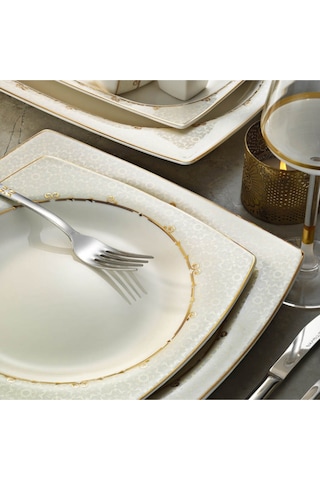 Kütahya Porselen Bone Mare 62 Parça 1137421 Desenli Yemek Takımı