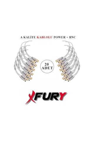 Fury 20 Adet A Kalite Kablolu Hazır Bnc + Dc Power Jack Kablolu Y Tipi Konnektör