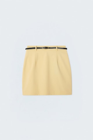 Sateen Keten Görünümlü Mini Etek - Sarı-137747