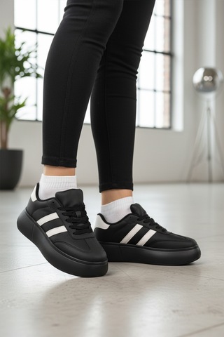 Siyah Yüksek Taban Bağcıklı Unisex Sneaker Dvs-01 Z Siyah