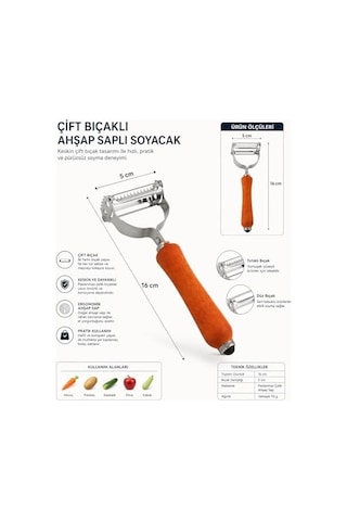 Çift Bıçaklı Ahşap Saplı Sebze Ve Meyve Soyacak Paslanmaz Çelik Ultra Keskin Tırtıklı & Düz Bıçaklı, Ergonomik Kaymaz Sap, Patates Havuç Kabak Elma İçin Profesyonel Mutfak Soyucu