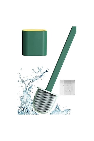 Buffer Duvara Monte Edilebilir Kapaklı Askılı Klozet Yumuşak Silikon Başlıklı Tuvalet Fırçası Seti - Mavi