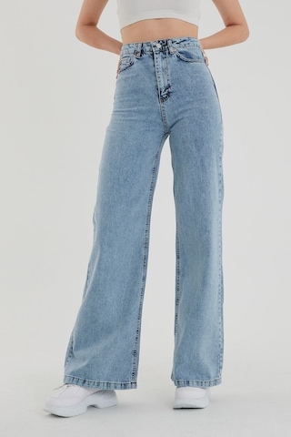 Lavajeans Naomi Açık Mavi Kar Yıkama Süper Yüksek Bel Bol Paça Denim Kot Pantolon Mavi