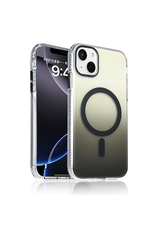 Apple Uyumlu iPhone 15 Kılıf M-safe Şarj Özellikli Transparan Renk Geçişli Zore Toros Kapak Siyah