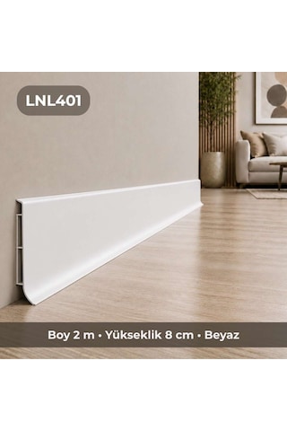 Linela Suya Dayanıklı Pvc Süpürgelik 8 Cm - Beyaz - Lnl401