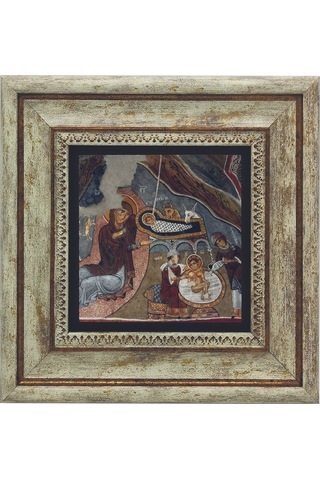 Kapadokya Göreme Karanlık Kilise Freski - İsa Mesih'in Doğumu Baskılı Taş Tablo 20x20