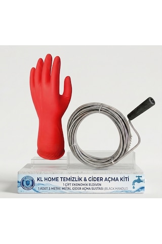 Kl Home Gider Açma Kiti - 3 Metre Metal Lavabo Açma Teli Ve Beybi Temizlik Eldiveni Açık Gri