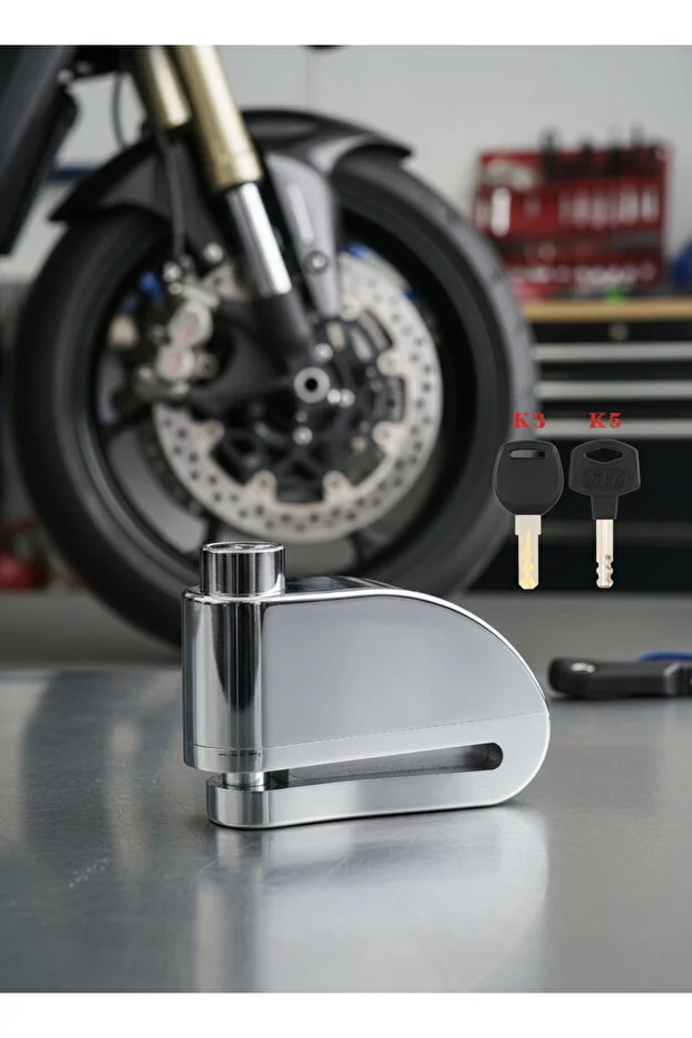 Alarmlı Disk Kilidi 110 Db Sesli Uyarı, Su Geçirmez Motosiklet&bisiklet Disk Fren Kilidi, Krom 10mm Çelik
