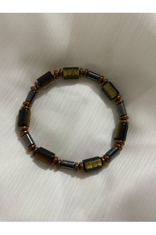 İlknur Doğal Taş Evi Hematit Ve Kaplangözü Taşı Bileklik Sarı - Kahverengi