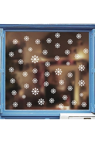 Kar Taneleri Sticker Etiket - Yılbaşı Temalı - Cam, Kapı Duvar, Pencere 6x6 Cm 48'li Diğer