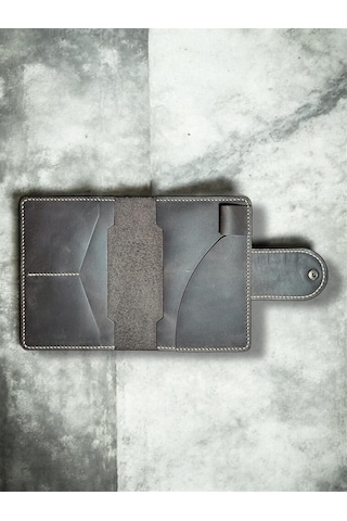 El Yapımı Deri Defter Kılıfı, Kahverengi, 9x14cm, El Dikişli Organizer, Çıtçıtlı Kapak, Hakiki Deri 0.75 LT - 2.5 LT - 12 KG