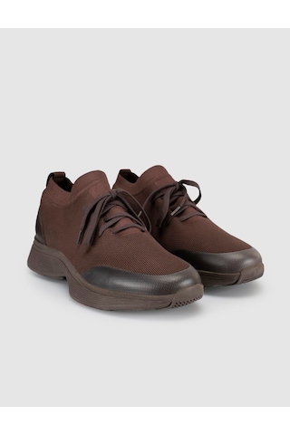 Cabani Castello Kahve Triko & Hakiki Dana Deri Erkek Sneaker Kahverengi