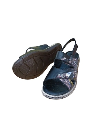 Castle Black 22383 Kadın Hakiki Deri Comfort Sandalet Siyah Siyah