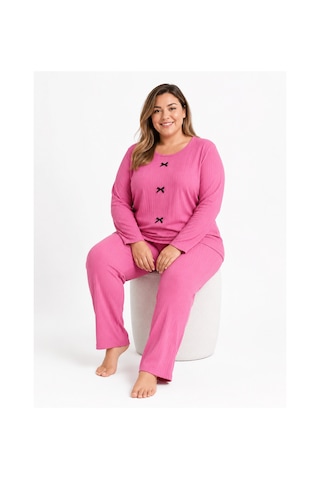 Sleeproom Büyük Beden Kadın Kaşkorse Mevsimlik Pembe Pijama Takımı