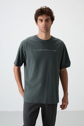 Air Jones Tommy Life Haki Pamuklu Kalın Yüzeyi Dokulu Oversize Fit Baskılı Erkek T-shirt - 88371 Haki