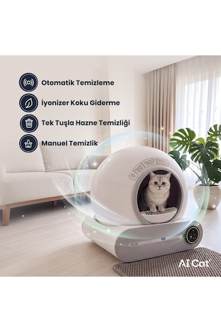 AI Cat Akıllı Kedi Tuvaleti - Otomatik Temizlenen Kapalı Kedi Kum Kabı (Poşet Hediyeli ve Elekli Paspas)