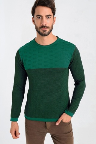 Heyss Bisiklet (Sosis) Yaka Yeşil Erkek Triko Kazak Yeşil