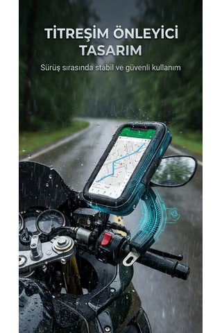 Armoniavital Su Geçirmez Titreşimsiz Motosiklet Telefon Tutucu Gidon Uyumlu Navigasyon Telefon Standı Siyah Siyah