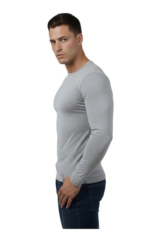 Deepsea Erkek Gri Uzun Kollu Dar Kalıp Ince Sıfır Yaka Sweatshirt 2300423 False Gri