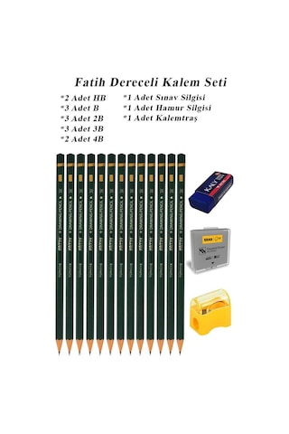 Resim Kalemi Fatih Dereceli Kalem Seti Karakalem Seti Hb B 2b 3b 4b 5b 6b 16'lı Set Sınav Silgisi Ve Hamur Silgi Kalemtraş