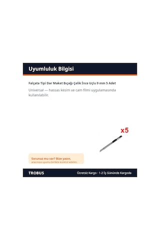 Trobus Falçata Tipi Dar Maket Bıçağı Çelik İnce Uçlu 9 Mm 5 Adet