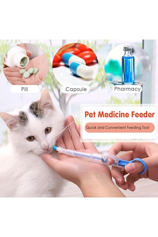 Vkemall Köpek Ve Kedi İlaç Uygulama Aleti - İki Uçlu Tablet/sıvı İlaç Verici - Su/mama Dağıtıcı - Mavi